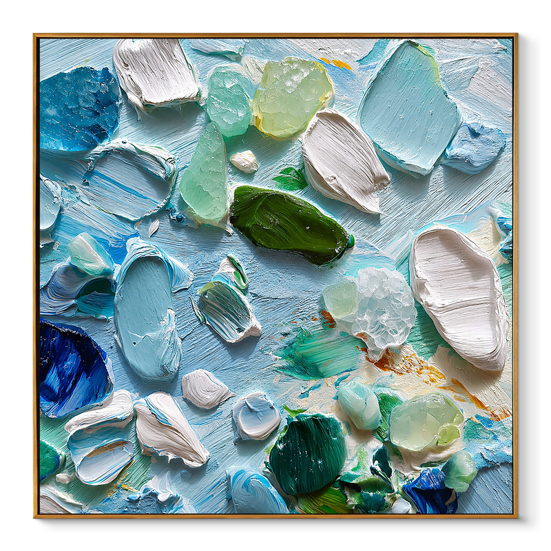 "Tidal Fragments" – Modern 3D Sea Glass Impasto Relief | Refreshing Coastal Mosaic Art