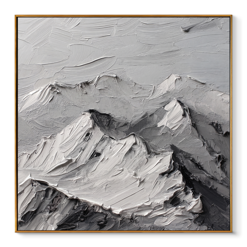 "Alpine Echo" – Extreme 3D Minimalist Mountain Relief | Stoic Monochrome Statement Art