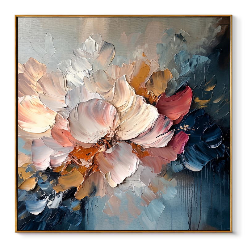 "Blush Nocturne" – Modern Heavy Impasto Sculptural Floral | Luxury Master Suite Statement Art