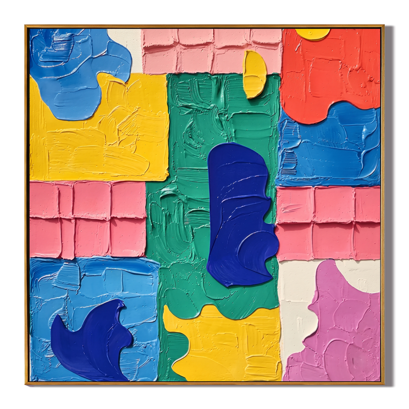 "Tactile Joy" – Geometric Pop Art Heavy Impasto Canvas Art | Contemporary Studio Wall Decor