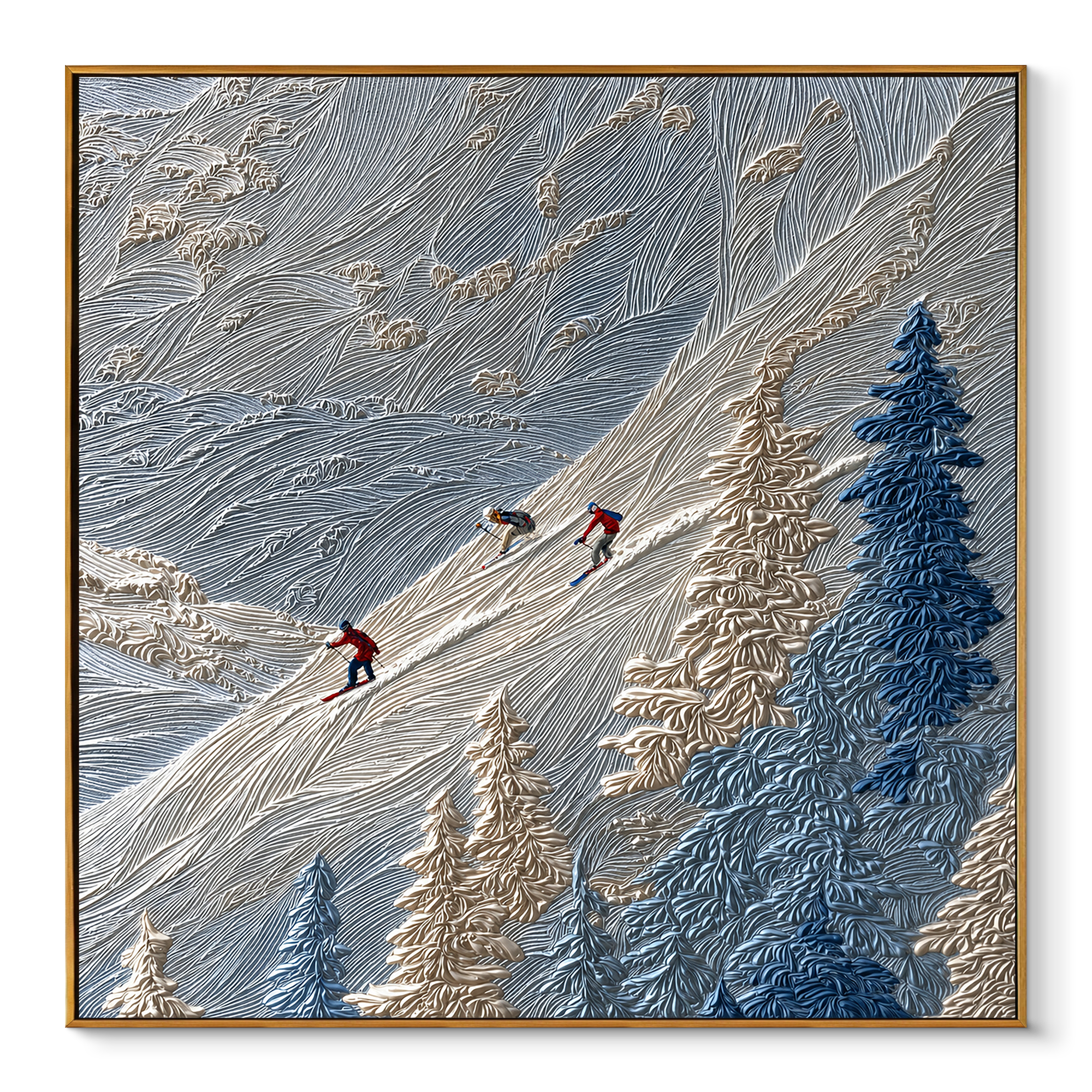"Alpine Pulse" – Modern 3D Impasto Ski Mountain Relief | Winter Adventure Statement Art