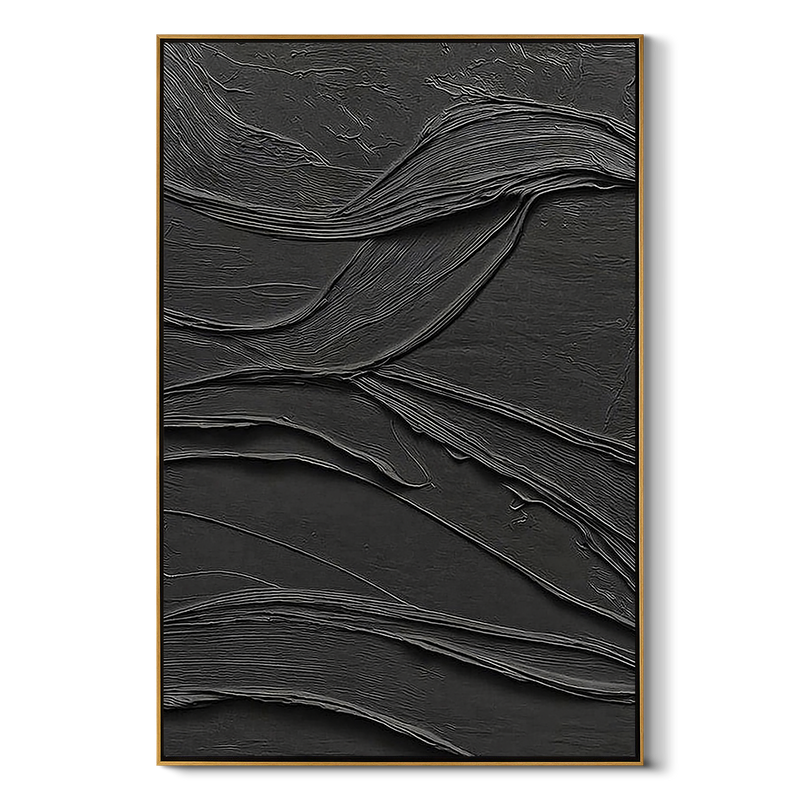 "Obsidian Flow" – Extreme 3D Noir Heavy Impasto | Sculptural Minimalist Statement Art