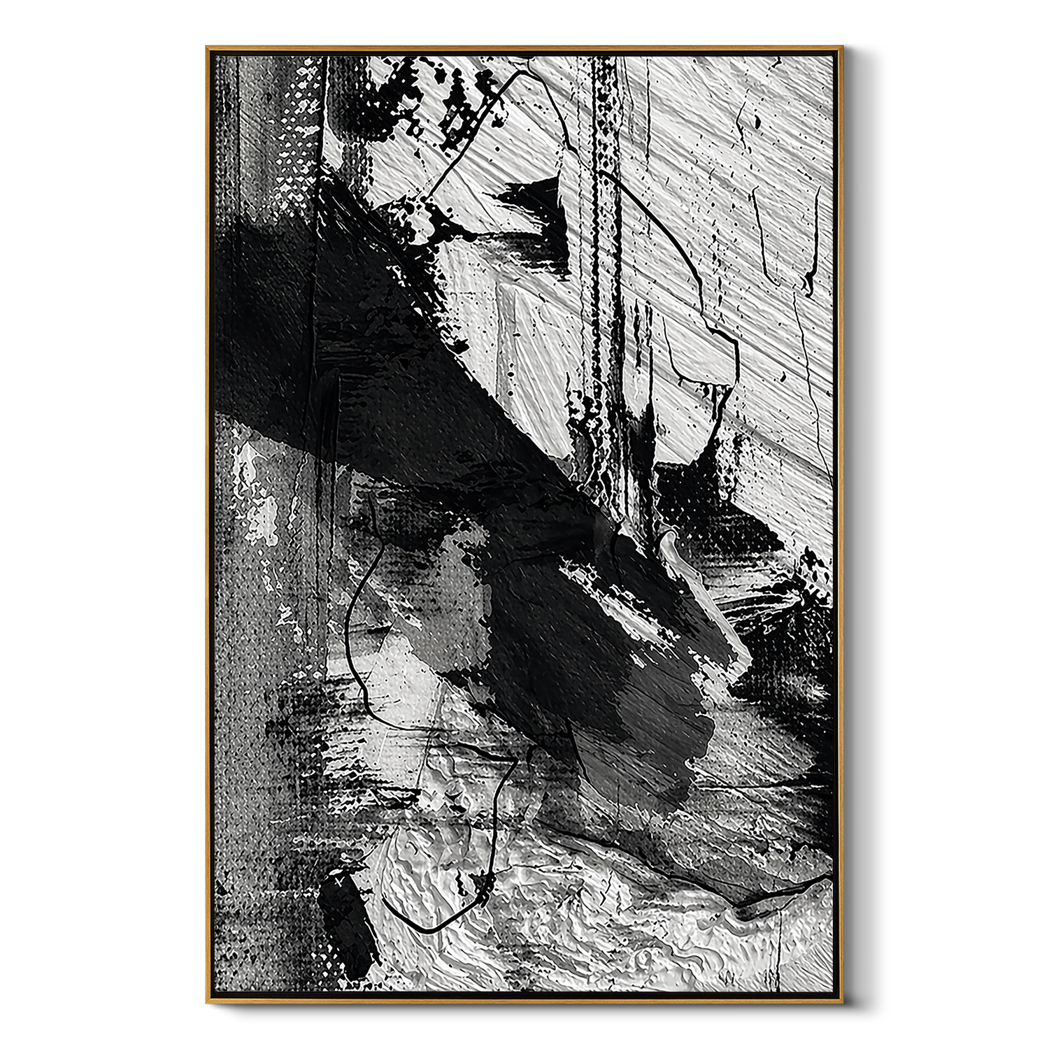"Noir Tectonics" – Dynamic 3D Heavy Impasto Monochrome Abstract | Modern Industrial Statement Art