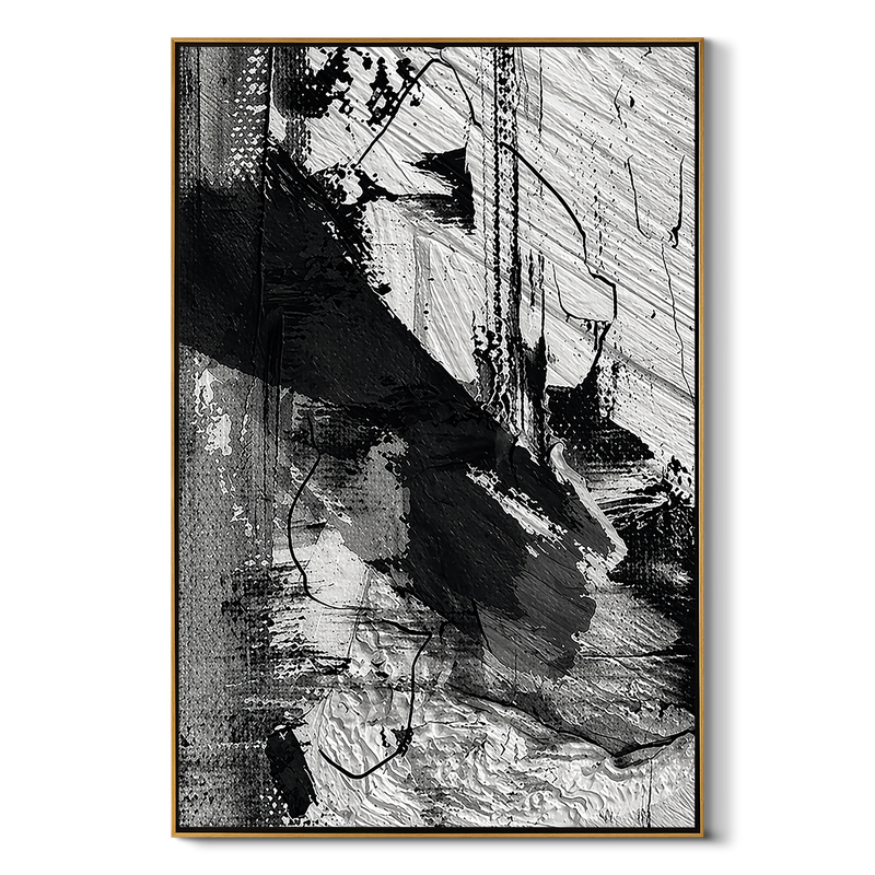 "Noir Tectonics" – Dynamic 3D Heavy Impasto Monochrome Abstract | Modern Industrial Statement Art