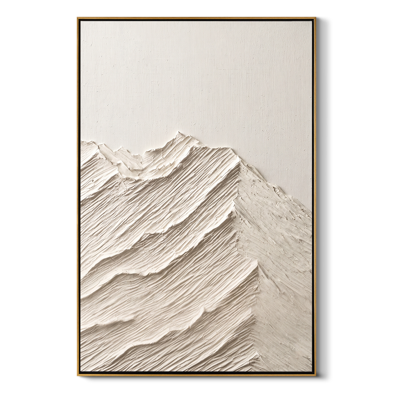 "Summit Silence" – 3D Heavy Impasto Mountain Relief | Vertical Minimalist Statement Art