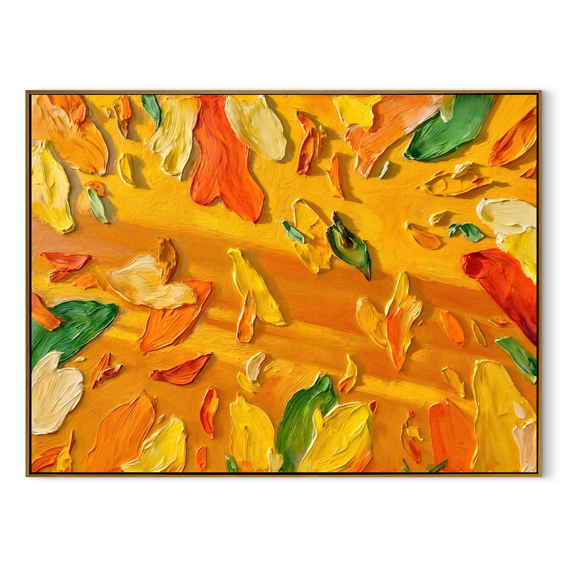 "Golden Radiance" – Sun-Drenched Impasto Abstract Floral | Vibrant Dining Area Statement Art