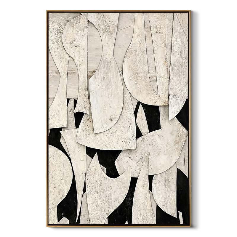 "Ethereal Shards" – Modern 3D Layered Organic Relief | Sophisticated Monochrome Statement Art