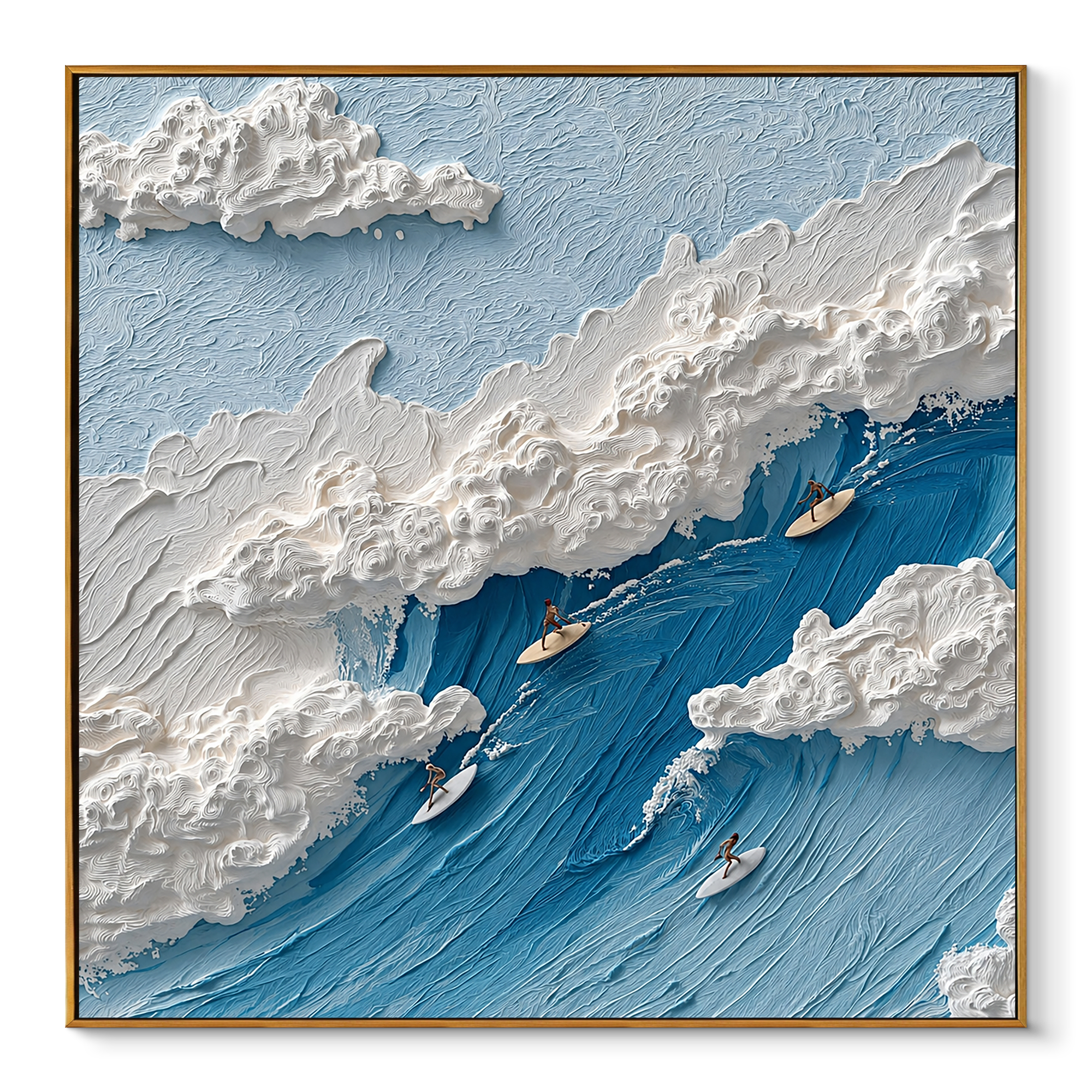 "Infinite Crest" – Modern 3D Heavy Impasto Surfing Relief | Energetic Azure Statement Art