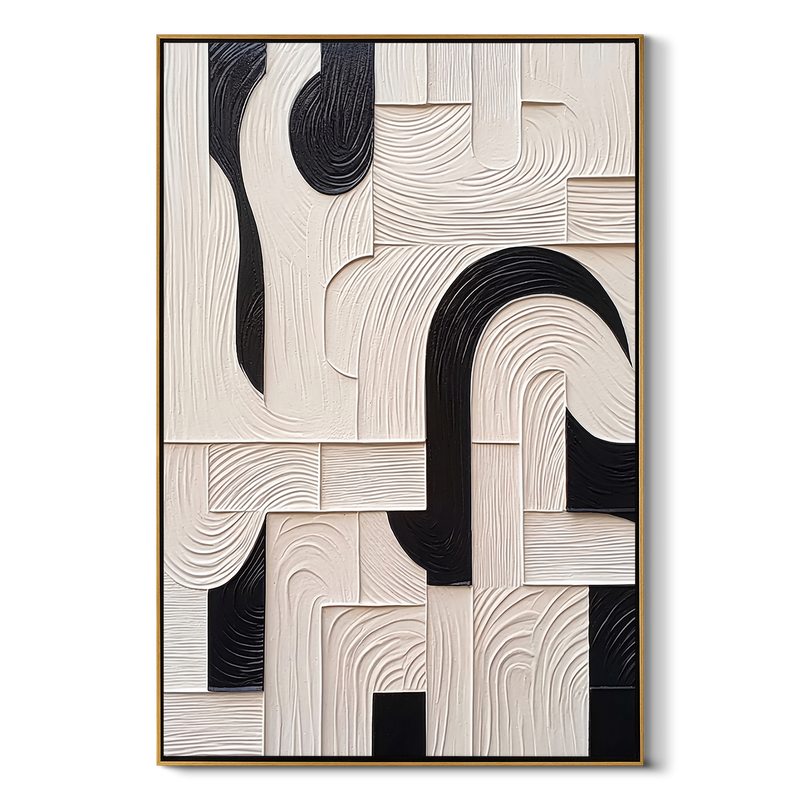 "Architectural Pulse" – Modern 3D Geometric Relief | Bold Monochrome Statement Art