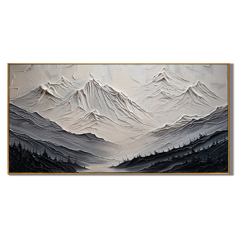 "Arctic Serenity" – 3D Heavy Impasto Mountain Relief | Modern Monochromatic Statement Art