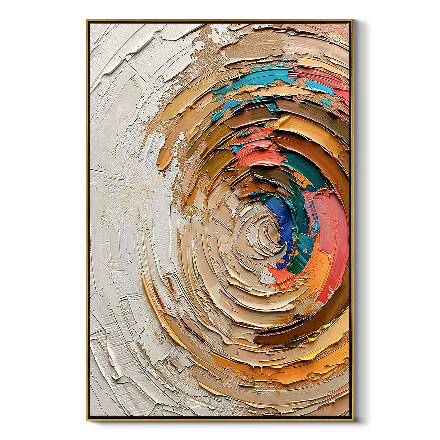 "Centripetal Core" – 3D Heavy Impasto Swirl Relief | Vibrant Earth-Tone Abstract Statement Art