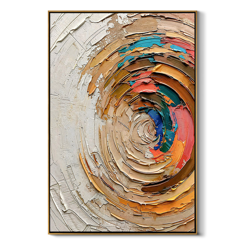 "Centripetal Core" – 3D Heavy Impasto Swirl Relief | Vibrant Earth-Tone Abstract Statement Art