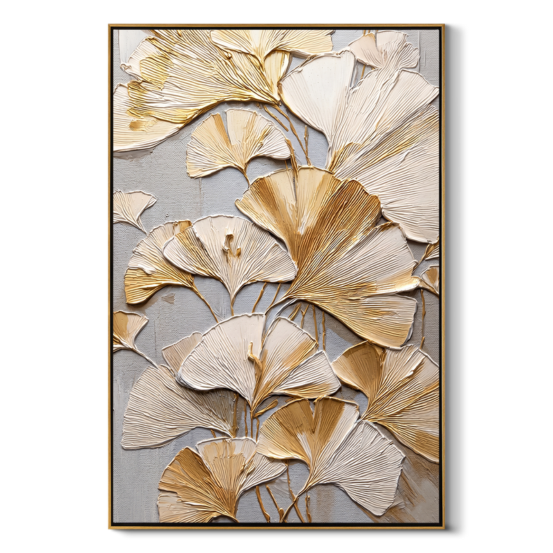 "Golden Longevity" – Modern 3D Ginkgo Leaf Relief | Elegant Botanical Statement Art