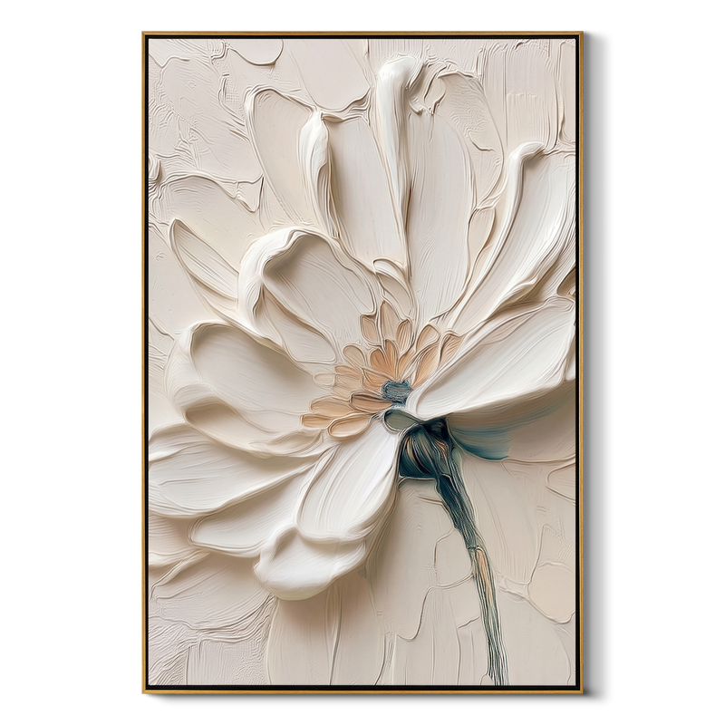 "Alabaster Grace" – Modern 3D Heavy Impasto Botanical Relief | Elegant Floral Statement Art
