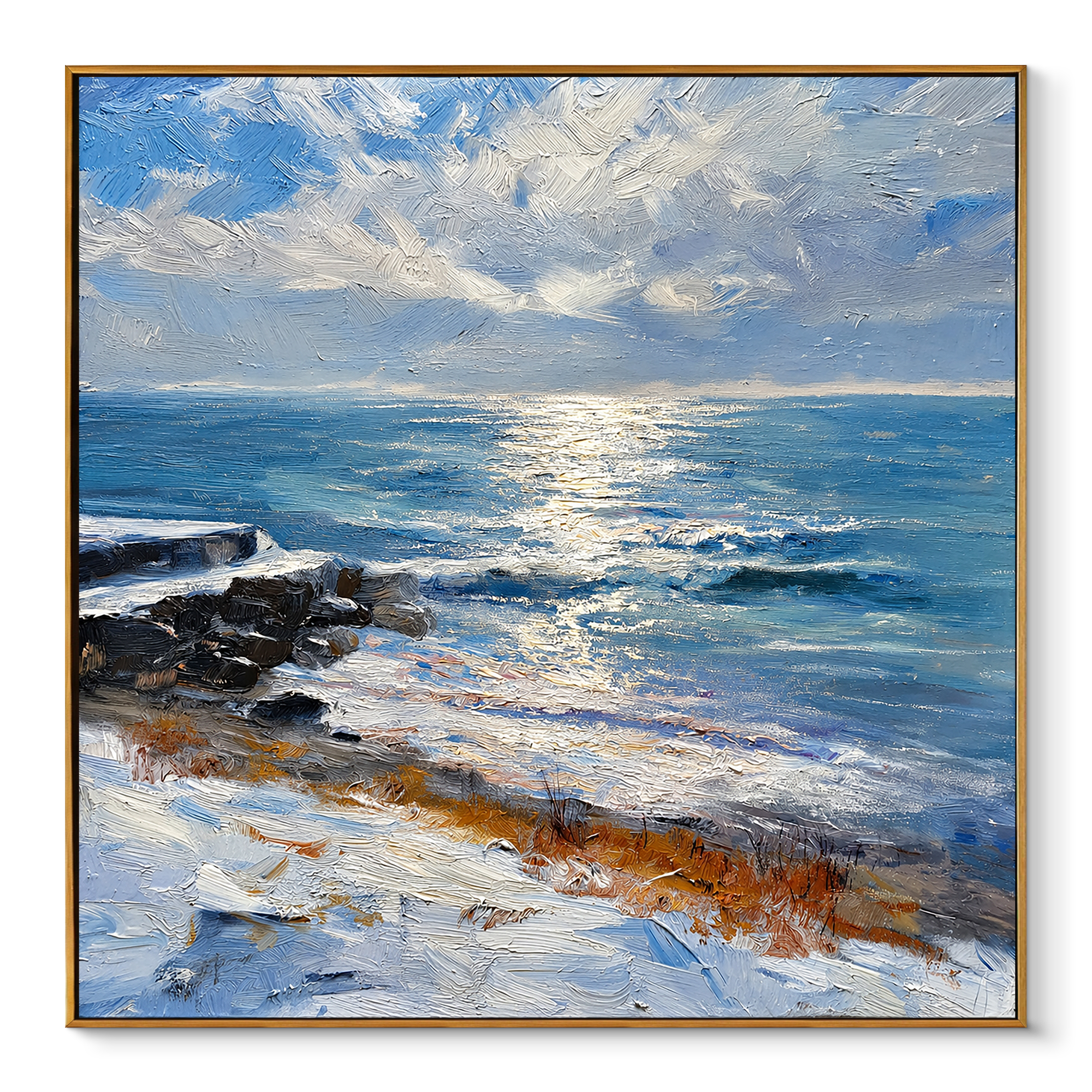 "Glistening Horizon" – Modern 3D Heavy Impasto Coastal Seascape | Sophisticated Ocean Statement Art