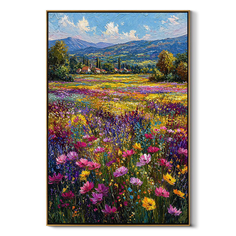 "Valley Symphony" – Modern 3D Heavy Impasto Wildflower Landscape | Vibrant Floral Statement Art