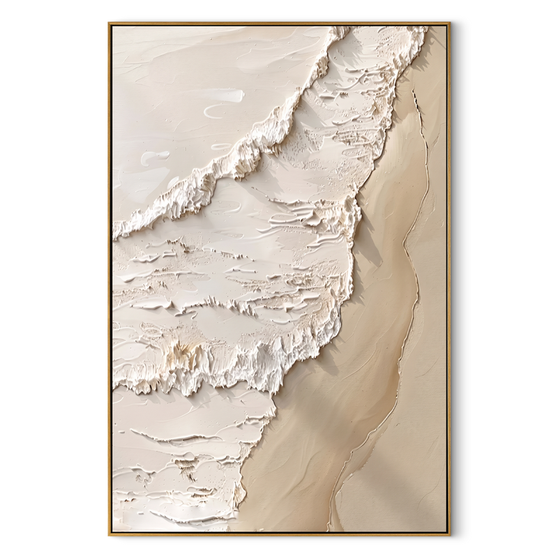 "Coastal Whisper" – Minimalist 3D Textured Wave Canvas Art | Serene Bedroom Decor