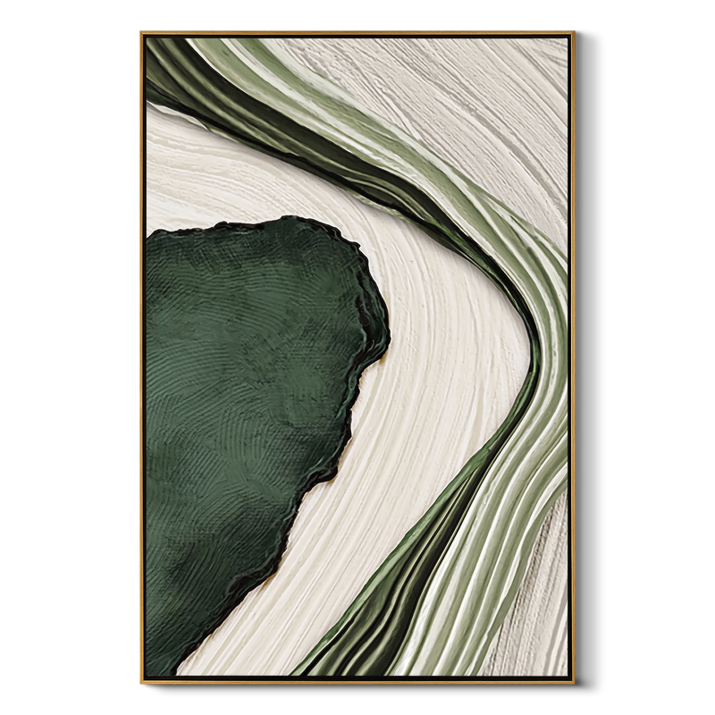 "Emerald Current" – Modern 3D Organic Linear Relief | Vertical Sage & Moss Statement Art