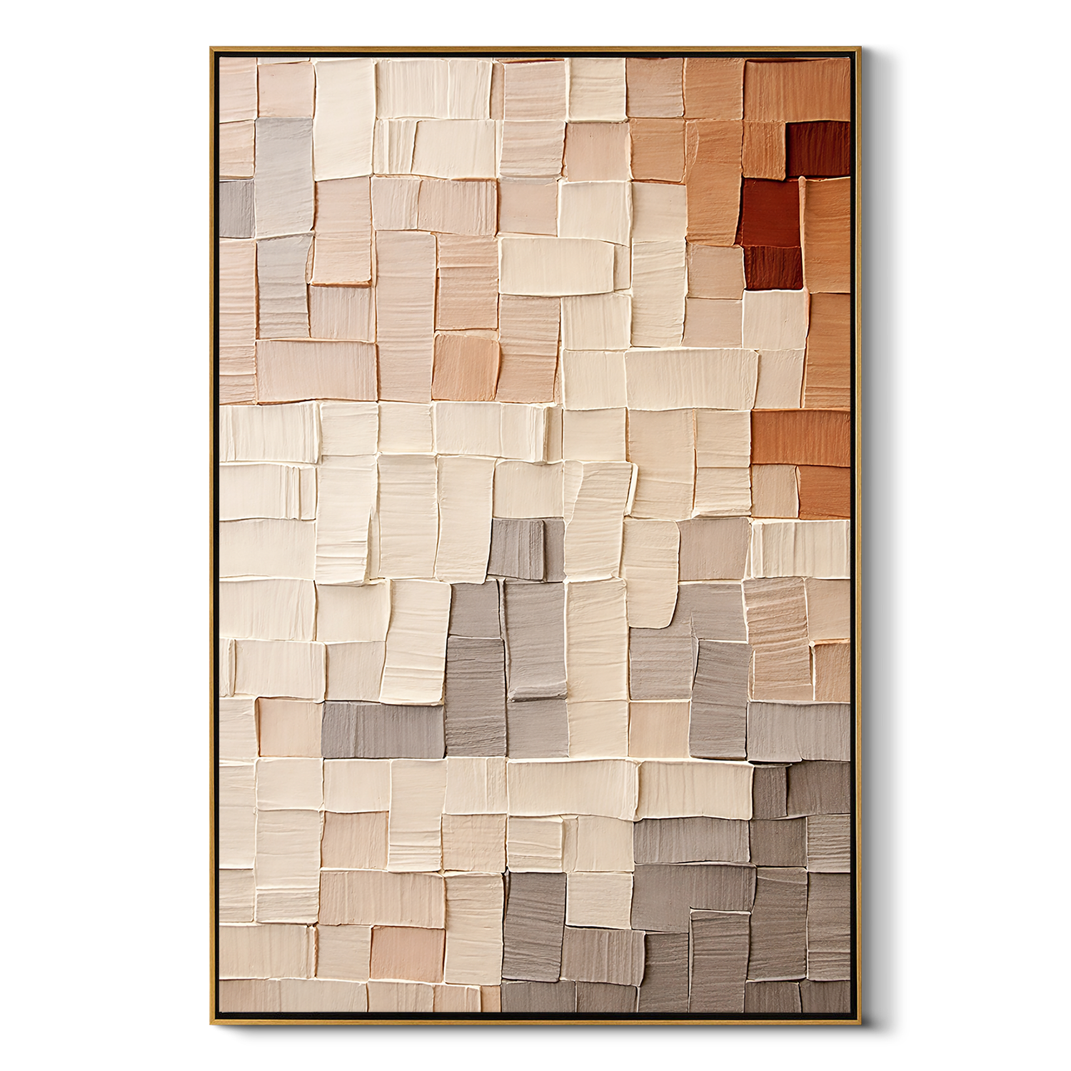 "Earthy Mosaic" – Modern 3D Terracotta Heavy Impasto | Warm Neutral Statement Art