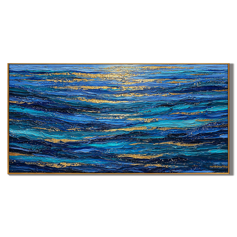 "Luminous Tides" – Extreme 3D Heavy Impasto Ocean Abstract | Gilded Coastal Statement Art