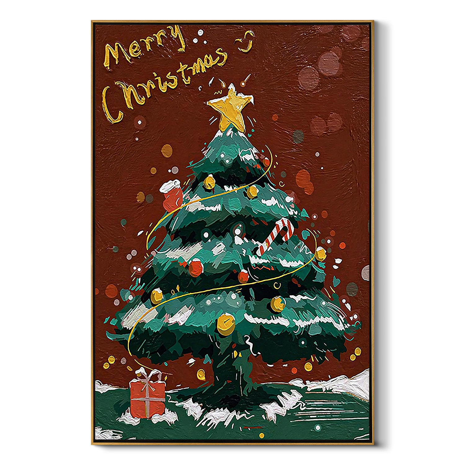 "Festive Glow" – Hand-Painted 3D Impasto Christmas Tree Relief | Luxury Holiday Statement Art