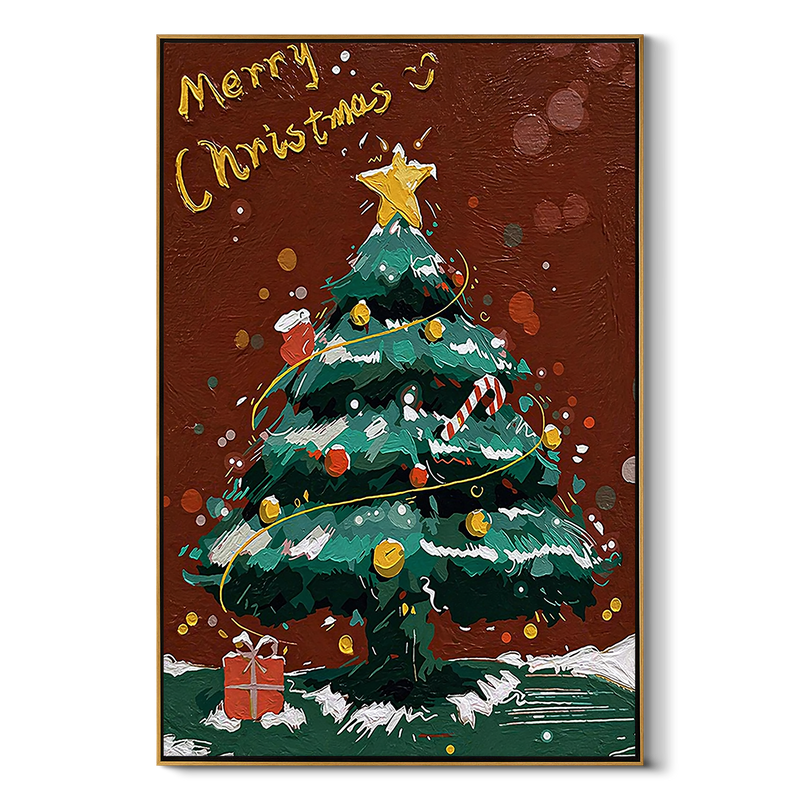 "Festive Glow" – Hand-Painted 3D Impasto Christmas Tree Relief | Luxury Holiday Statement Art