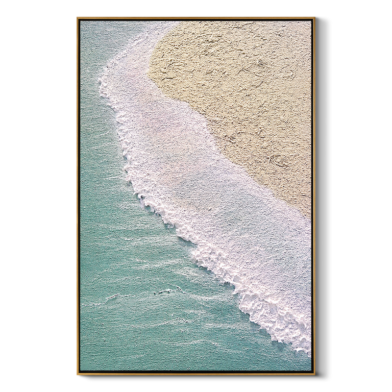 "Azure Crest" – Extreme 3D Heavy Impasto Coastal Abstract | Vertical Seafoam & Sand Statement Art