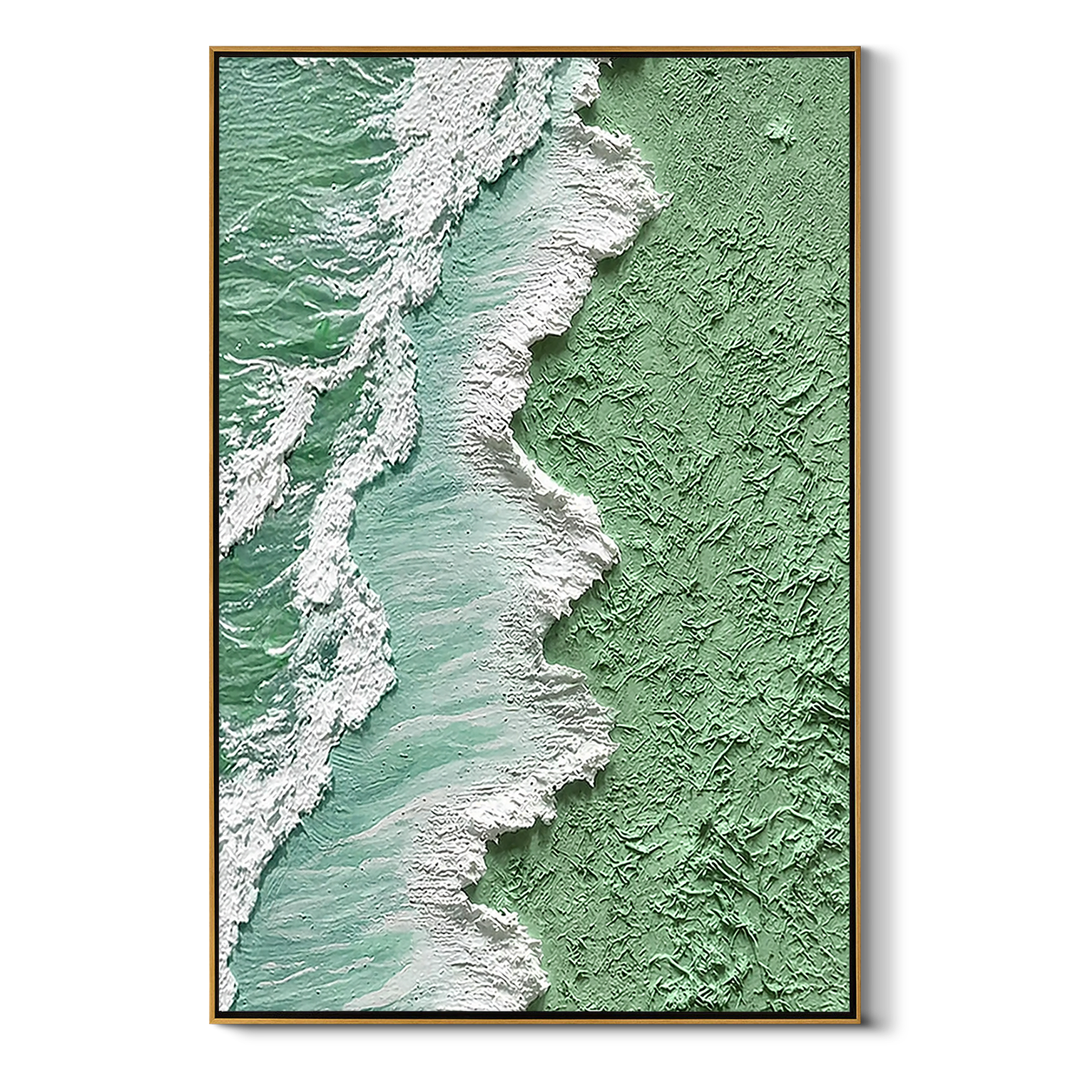 "Sage Surf" – Extreme 3D Heavy Impasto Coastal Abstract | Vertical Sage & White Statement Art