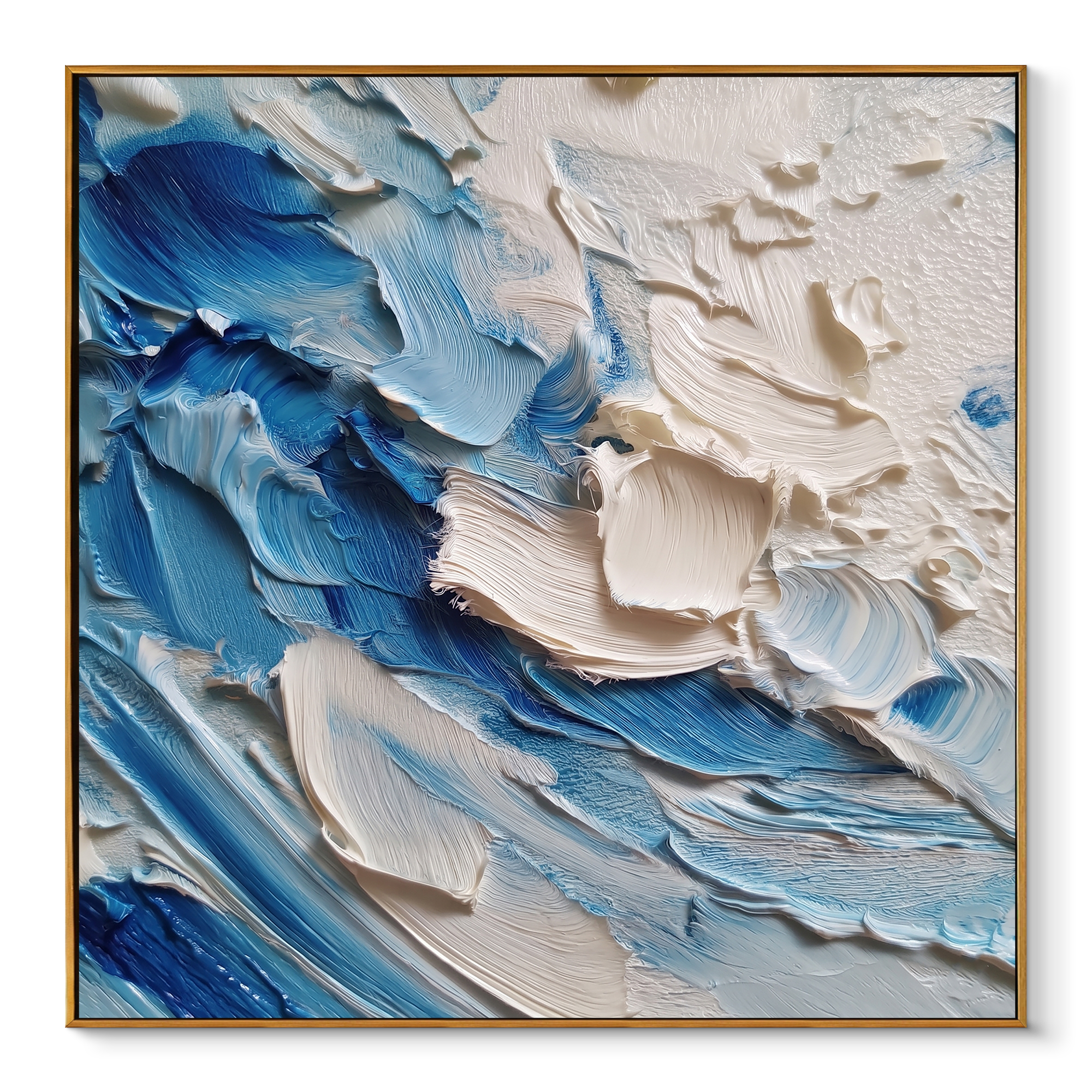 "Azure Surge" – Extreme 3D Heavy Impasto Ocean Abstract | Modern Coastal Statement Art