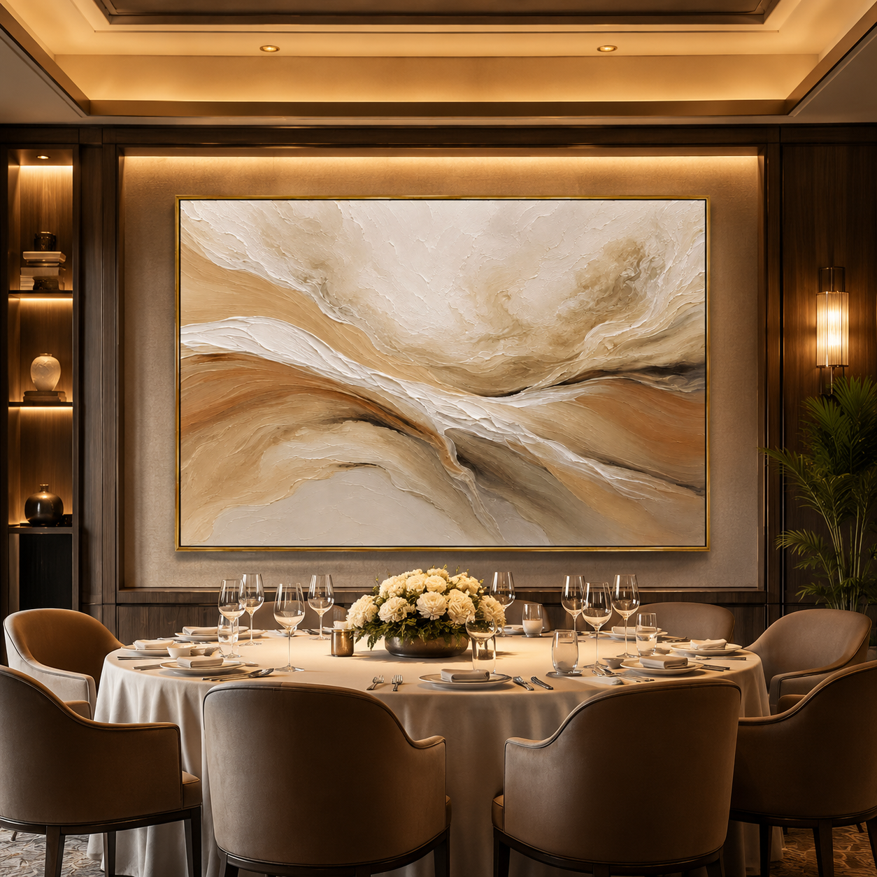 "Desert Drift" - Abstract Wabi-Sabi Landscape Painting | Beige Brown & White Horizontal Wall Art