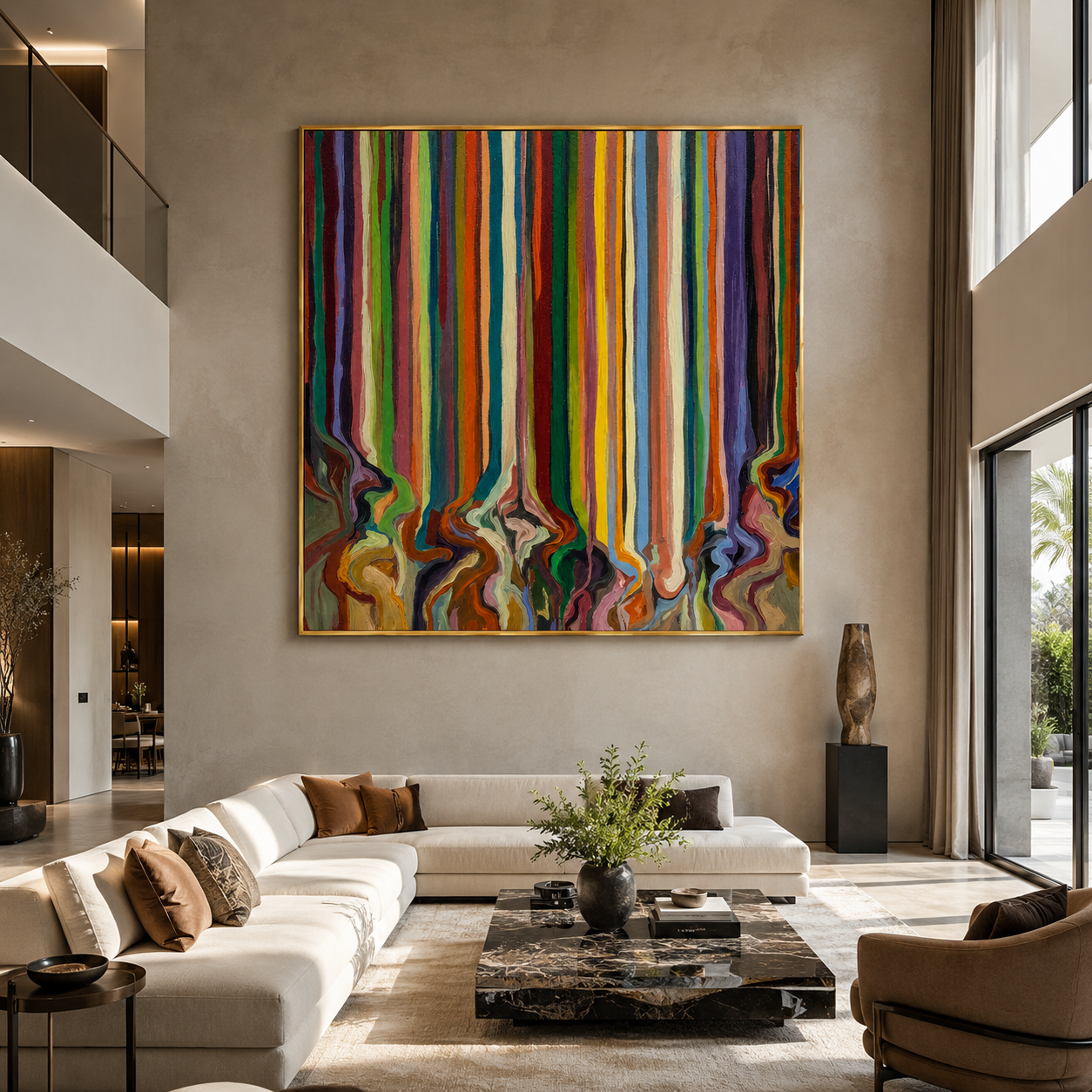 "Drifted Spectrum" - Colorful Vertical Stripe Abstract | Multicolor Square Drip Wall Art