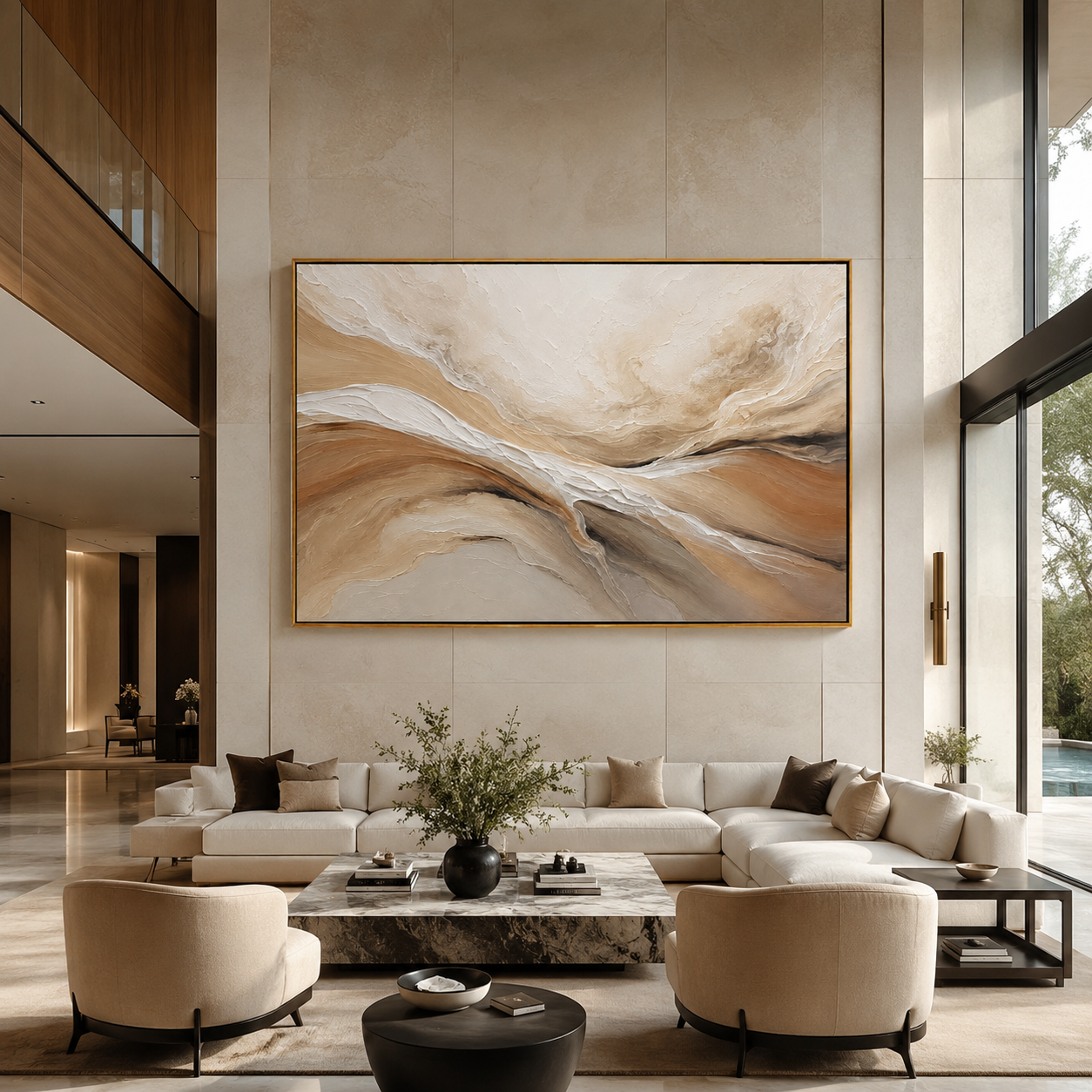 "Desert Drift" - Abstract Wabi-Sabi Landscape Painting | Beige Brown & White Horizontal Wall Art