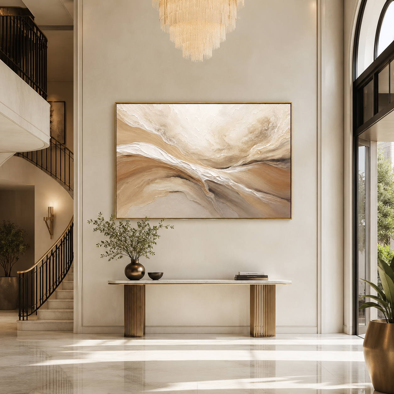 "Desert Drift" - Abstract Wabi-Sabi Landscape Painting | Beige Brown & White Horizontal Wall Art