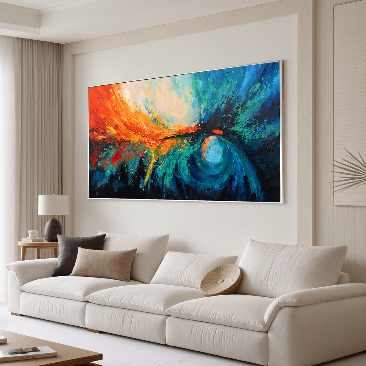 "Aqua Drift" - Minimalist Impasto Abstract | Blue & Beige Abstract Art Statement Art