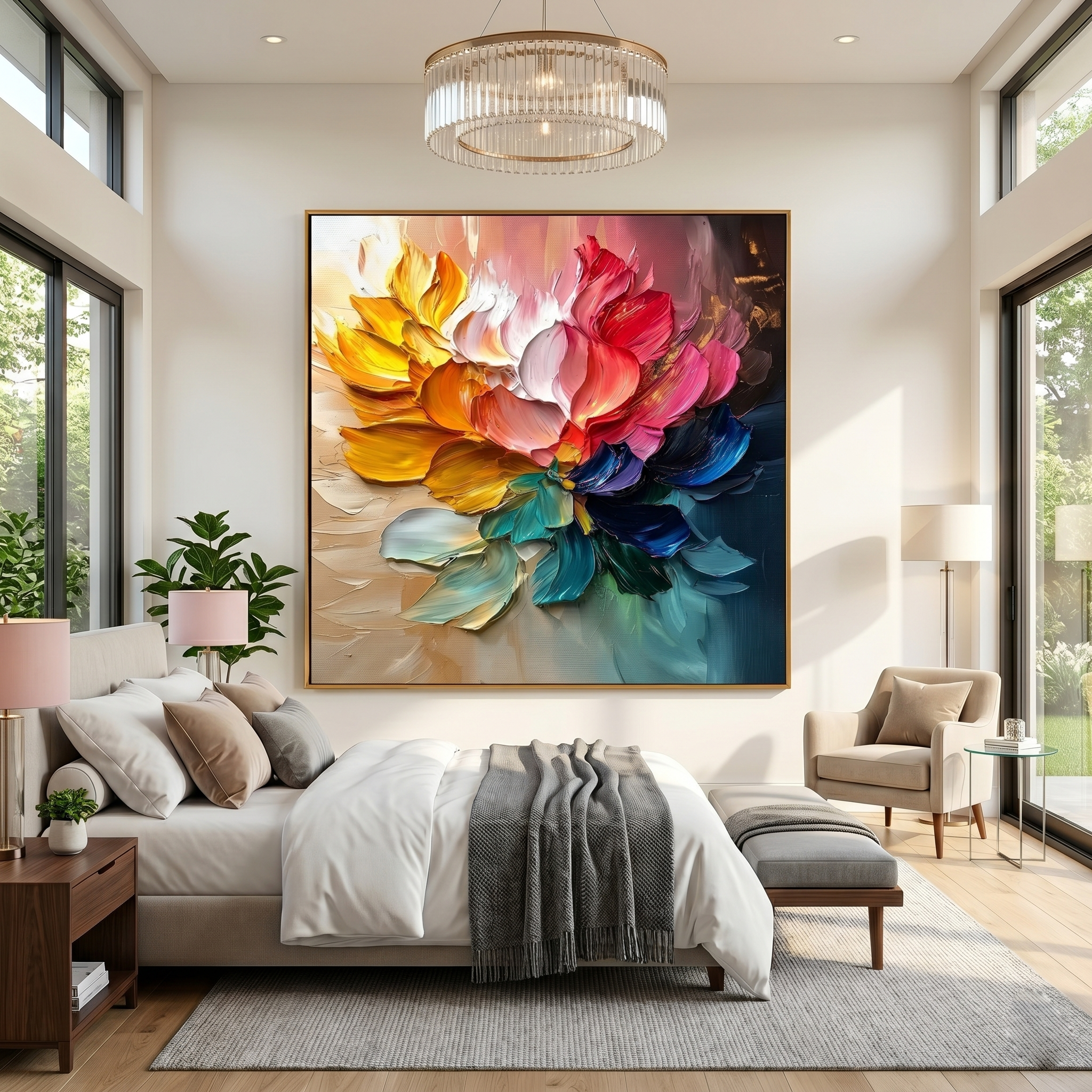 "Silent Symmetry" – Modern Wabi-Sabi Geometric Impasto Painting | Sophisticated Hallway Statement Art