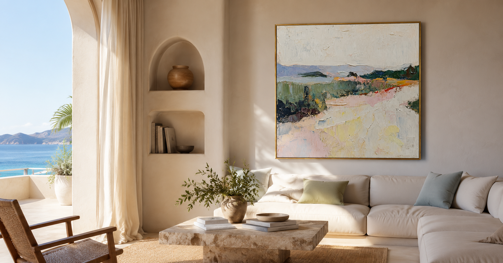 "Pastel Ridge" - Colorful Impasto Mountain Landscape | Green Pink & Yellow Textured Wall Art