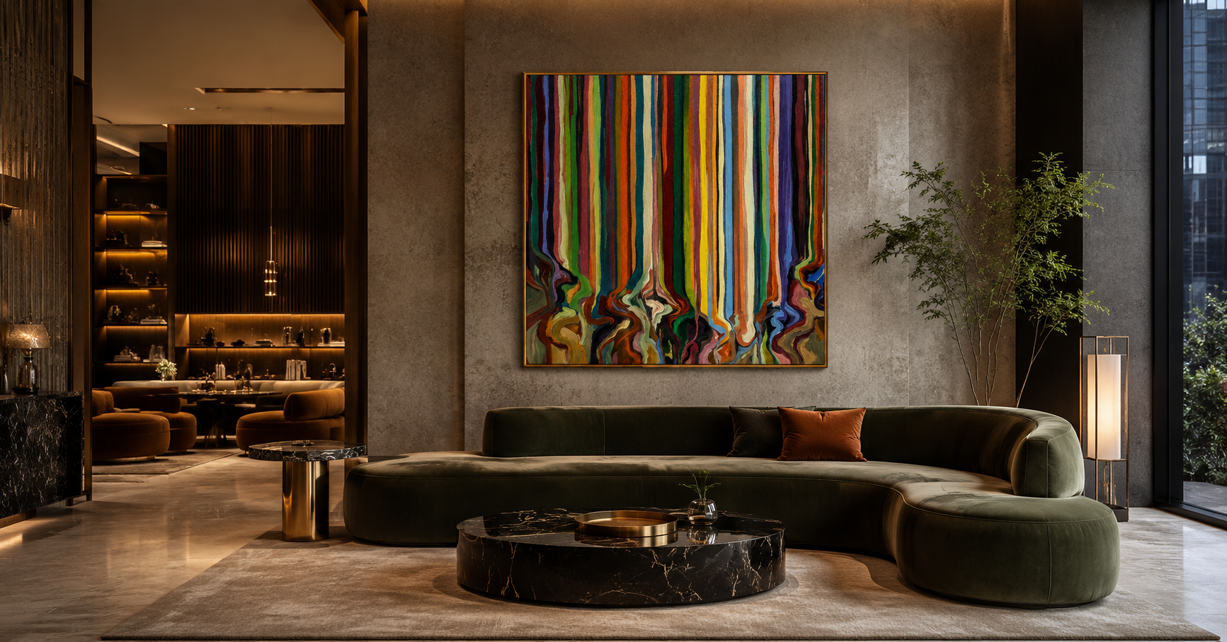 "Drifted Spectrum" - Colorful Vertical Stripe Abstract | Multicolor Square Drip Wall Art