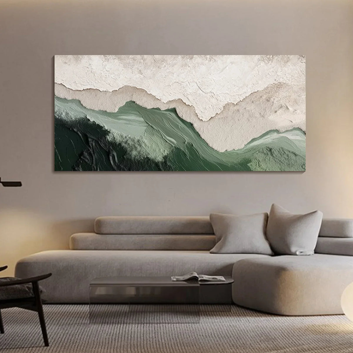 "Layered Mountain" - Modern Heavy Impasto Landscape Artwork | Beige Palette Knife Painting | Luxury Horizontal Wall Art #YK 1564