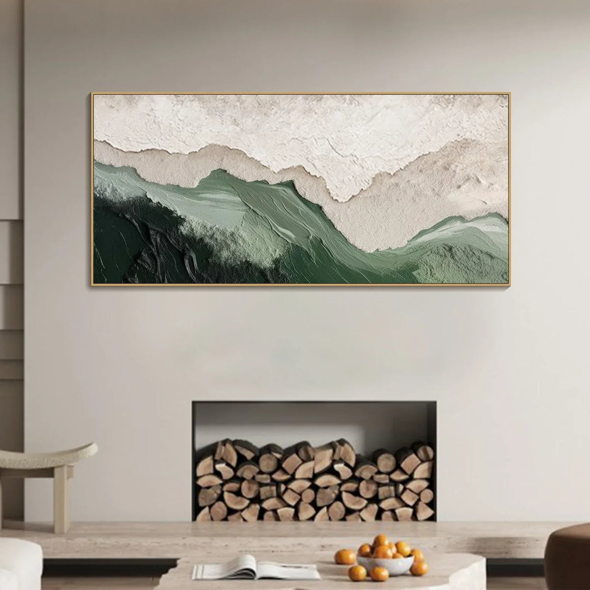 "Layered Mountain" - Modern Heavy Impasto Landscape Artwork | Beige Palette Knife Painting | Luxury Horizontal Wall Art #YK 1564