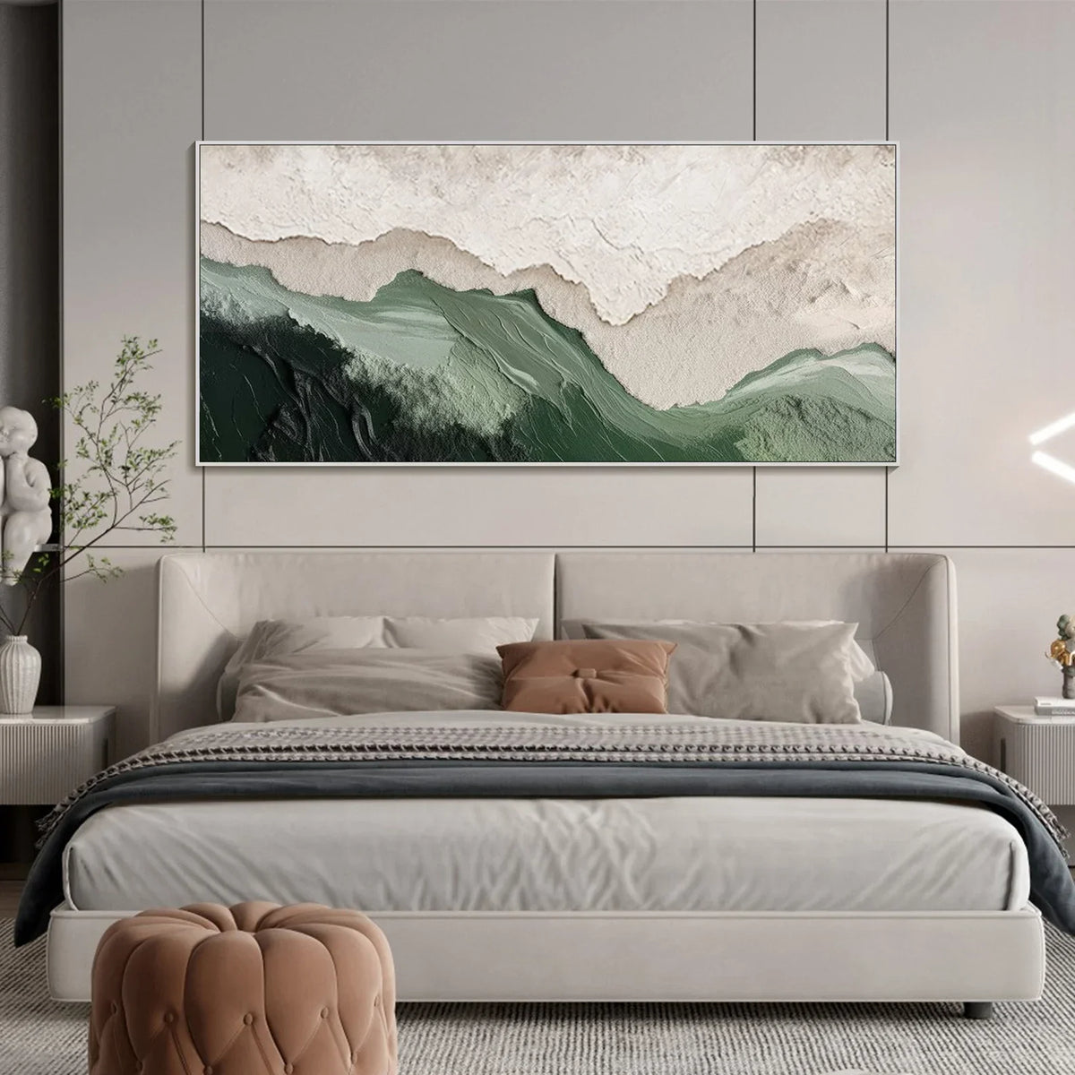 "Layered Mountain" - Modern Heavy Impasto Landscape Artwork | Beige Palette Knife Painting | Luxury Horizontal Wall Art #YK 1564