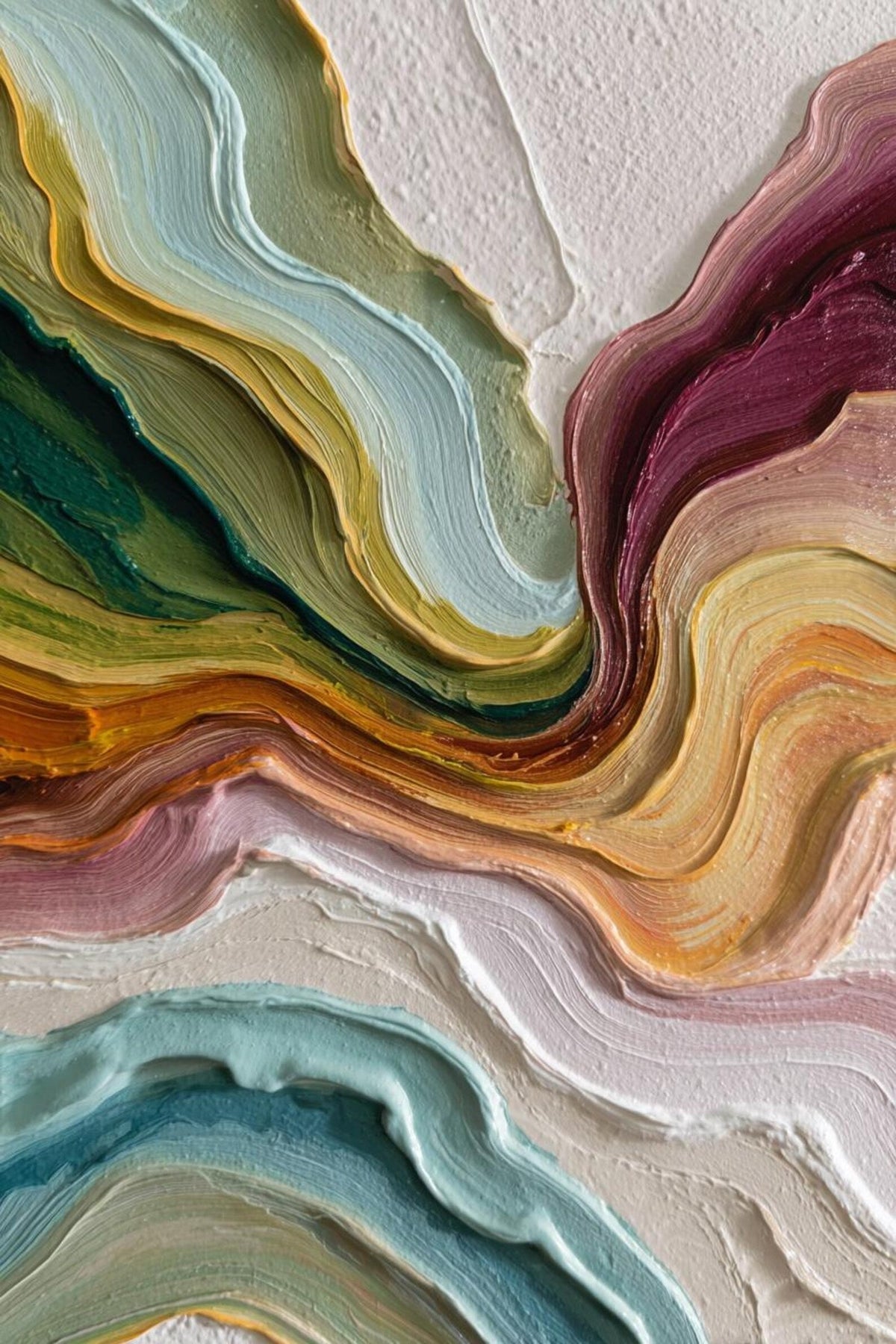 "Multicolor Layer Flow Abstract Wall" - Modern Heavy Impasto Abstract Artwork | Beige Palette Knife Painting | Luxury Vertical Wall Art #YK 1554
