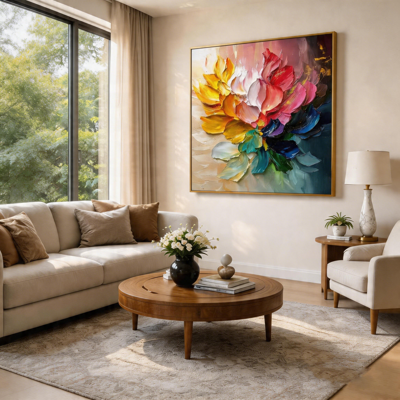 "Silent Symmetry" – Modern Wabi-Sabi Geometric Impasto Painting | Sophisticated Hallway Statement Art