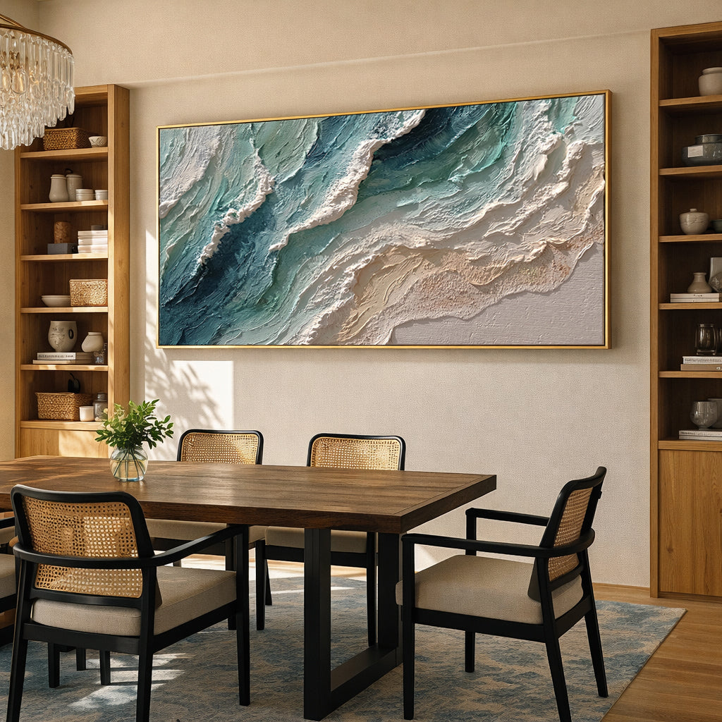 "Oceanic Pulse" – 3D Textured Abstract Wave Impasto Canvas Art | Relaxing Bedroom Wall Decor