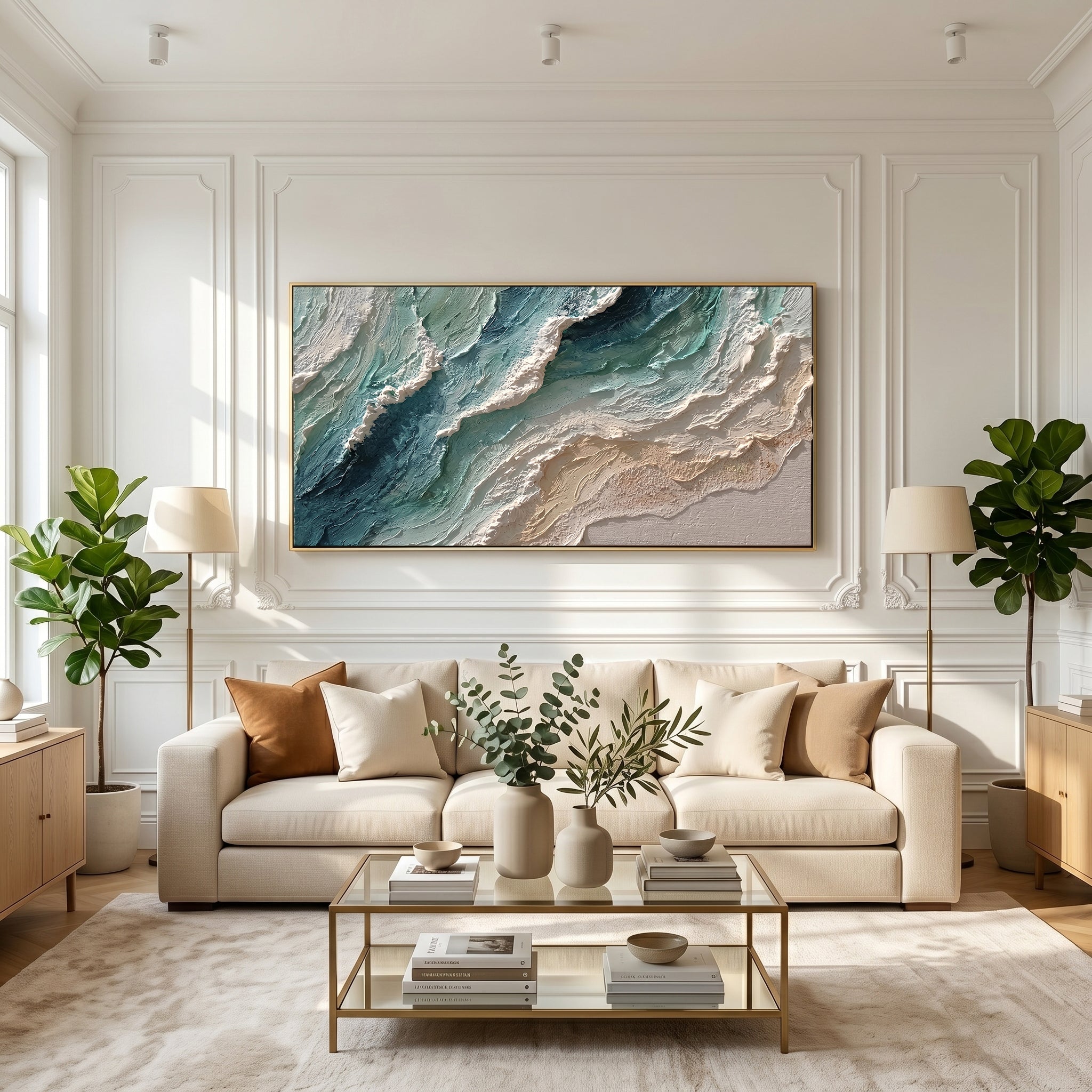 "Oceanic Pulse" – 3D Textured Abstract Wave Impasto Canvas Art | Relaxing Bedroom Wall Decor
