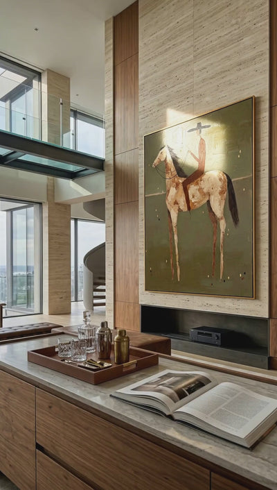 视频"Equestrian in Olive Light" – Abstract Textured Impasto Artwork | Earthy Washed Tones Wall Decor | Contemporary Vertical Statement Piece #AB 004