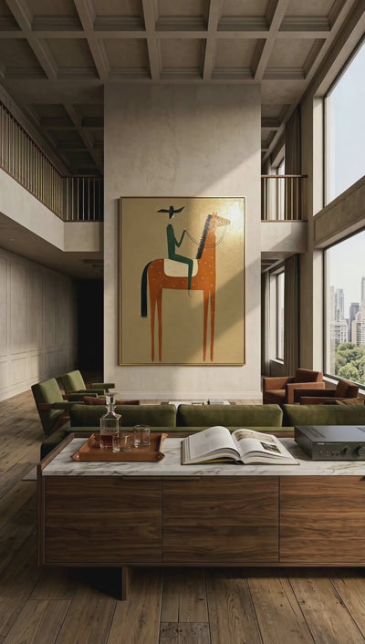 视频"The Rust Steed Rider" – Modern Heavy Impasto Western Art | 3D Umber & Forest Green Palette Knife Painting | Luxury Vertical Wall Art #AB 016