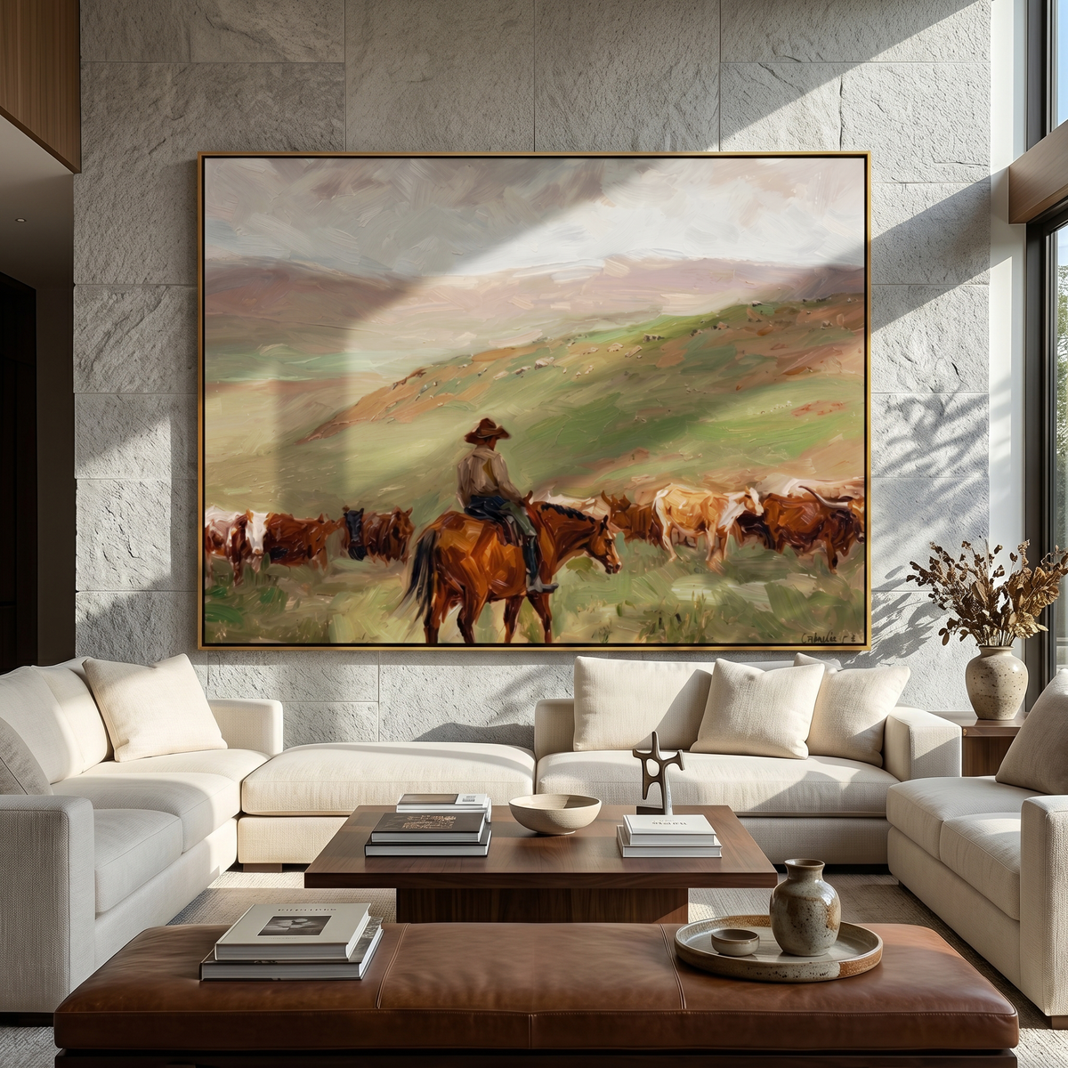 Herd Moves Under Rain - Vintage Americana wall art image 1