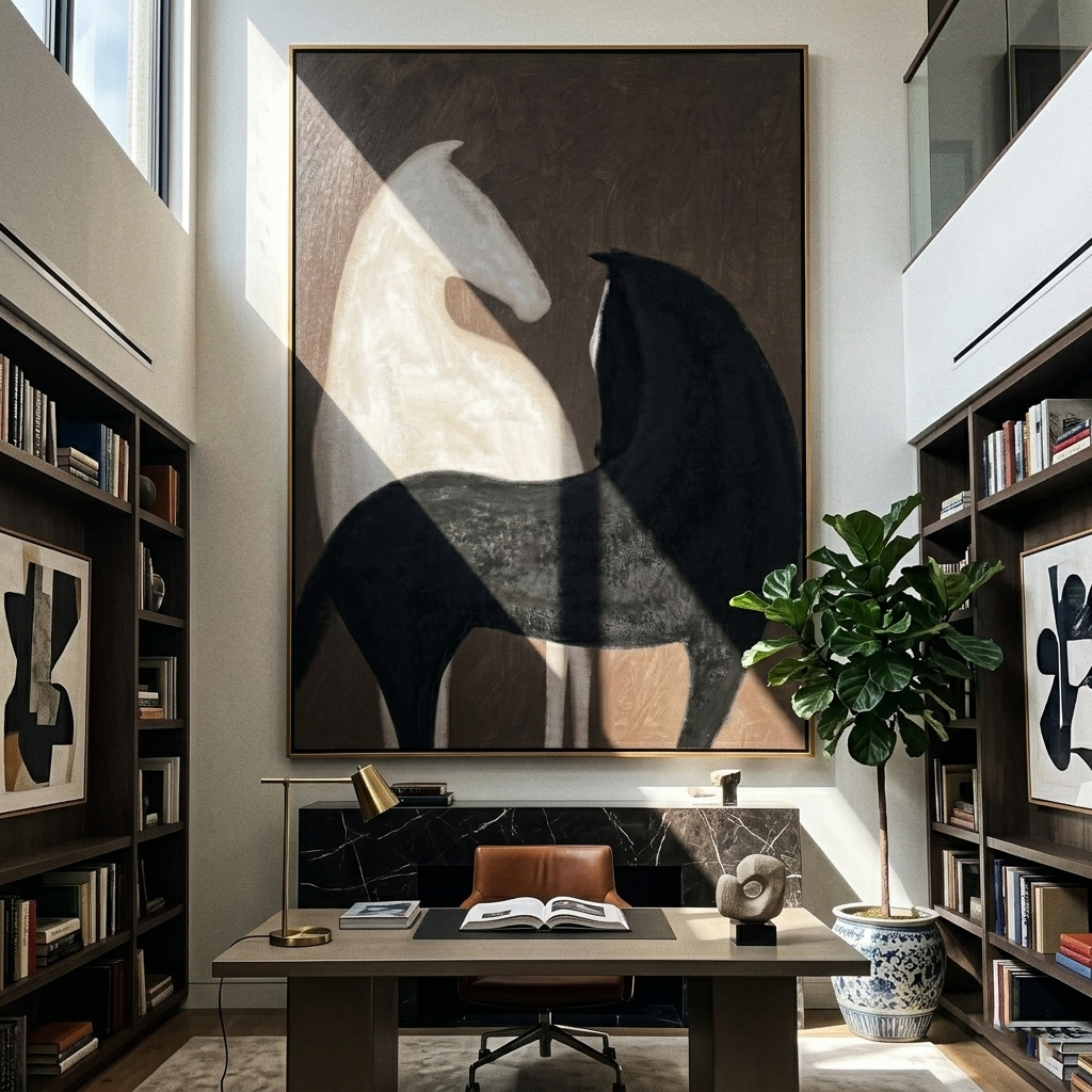 White Horse Black Shelter - Vintage Americana wall art image 1