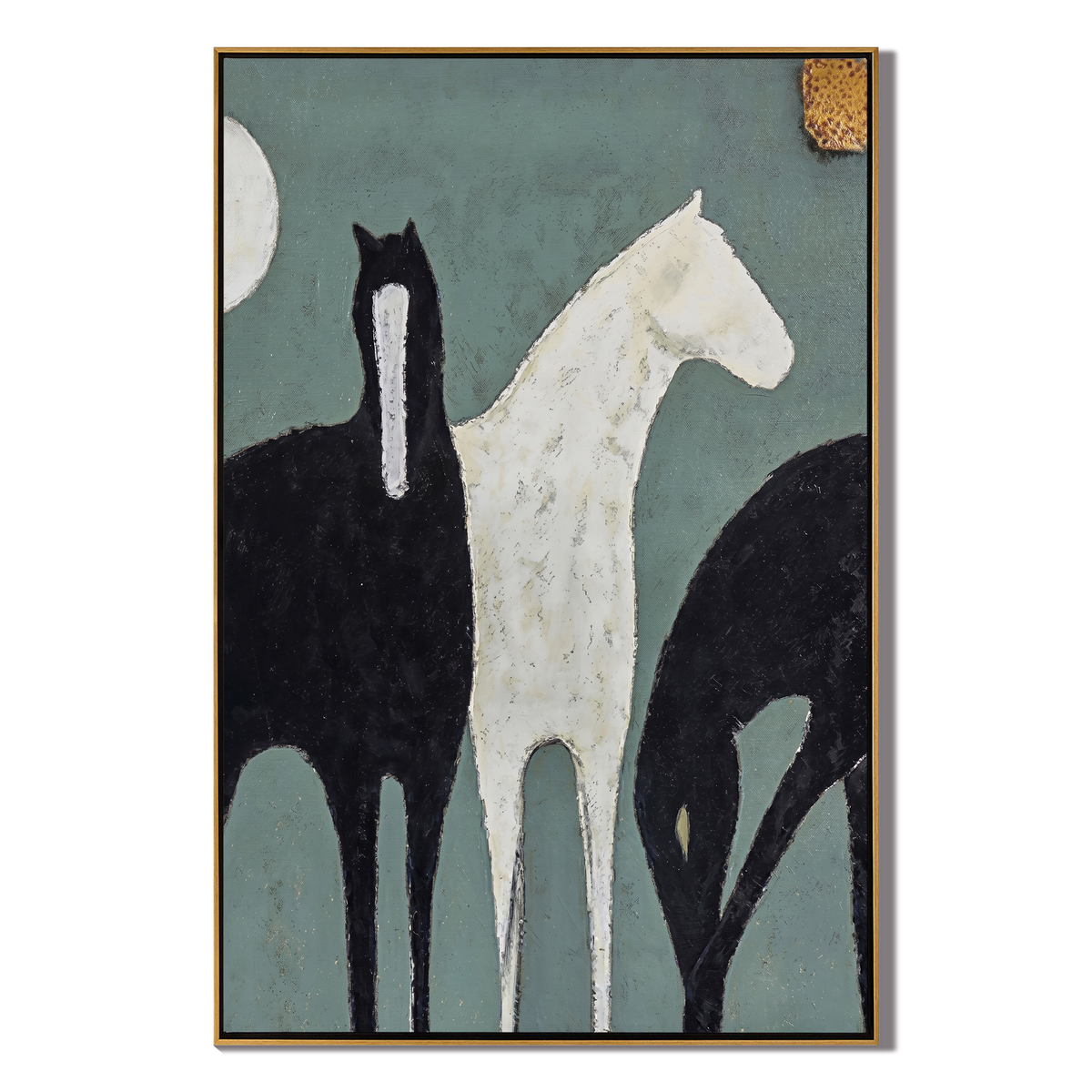 Moon Watches Three Horses - Vintage Americana wall art image 2
