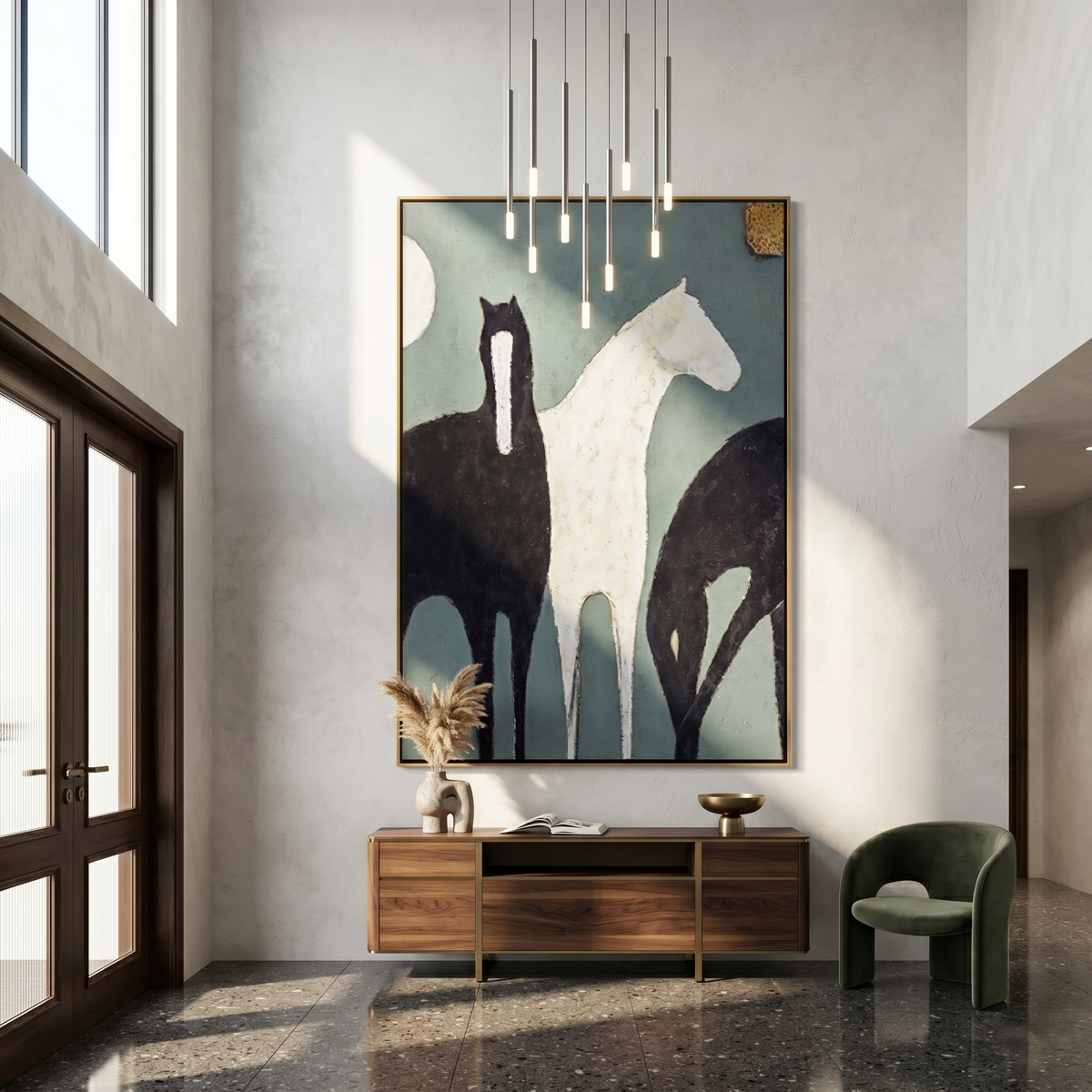 Moon Watches Three Horses - Vintage Americana wall art image 1